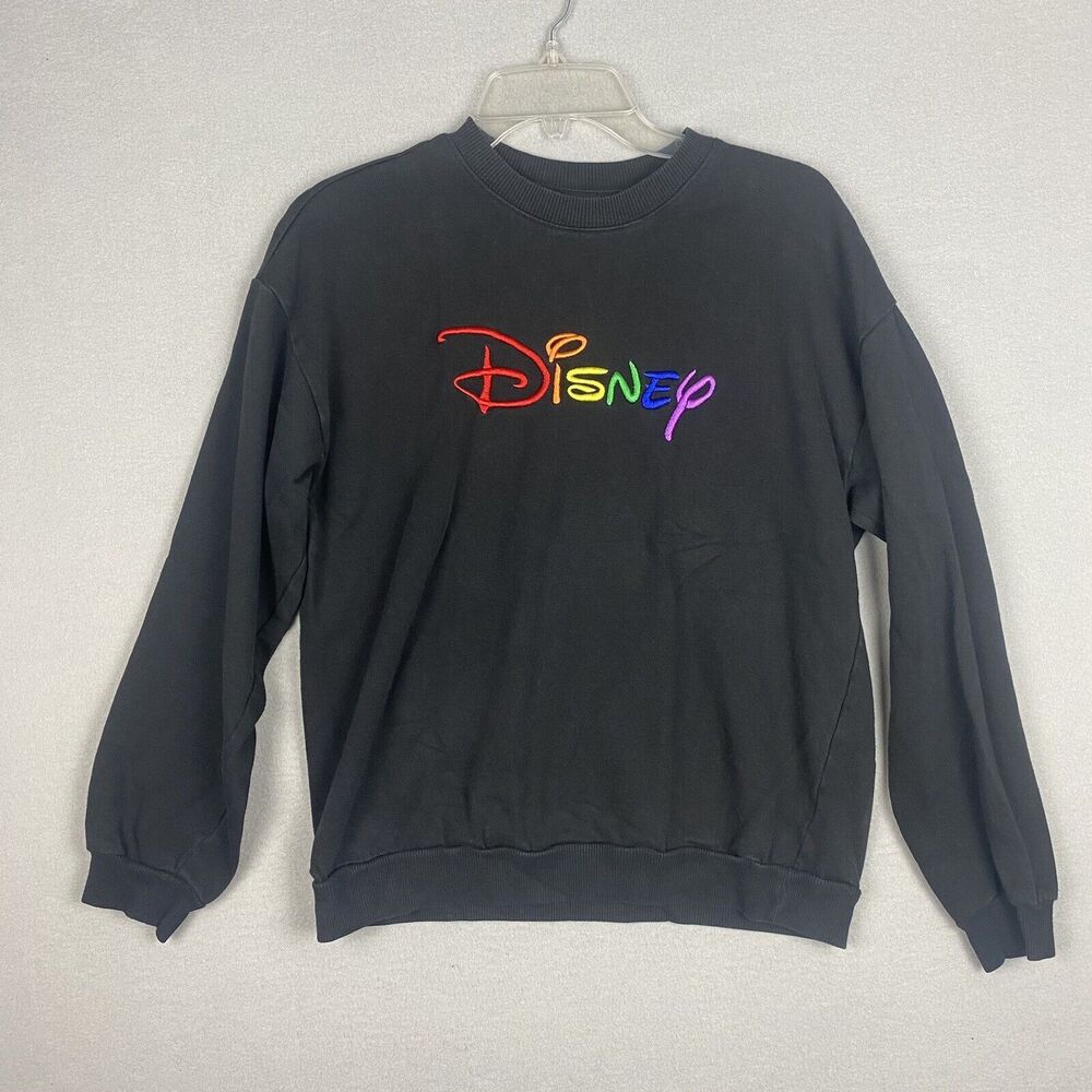 Disney Sweatshirt Men’s Medium Black Spell Out World Walt Pullover Jacket Shirt